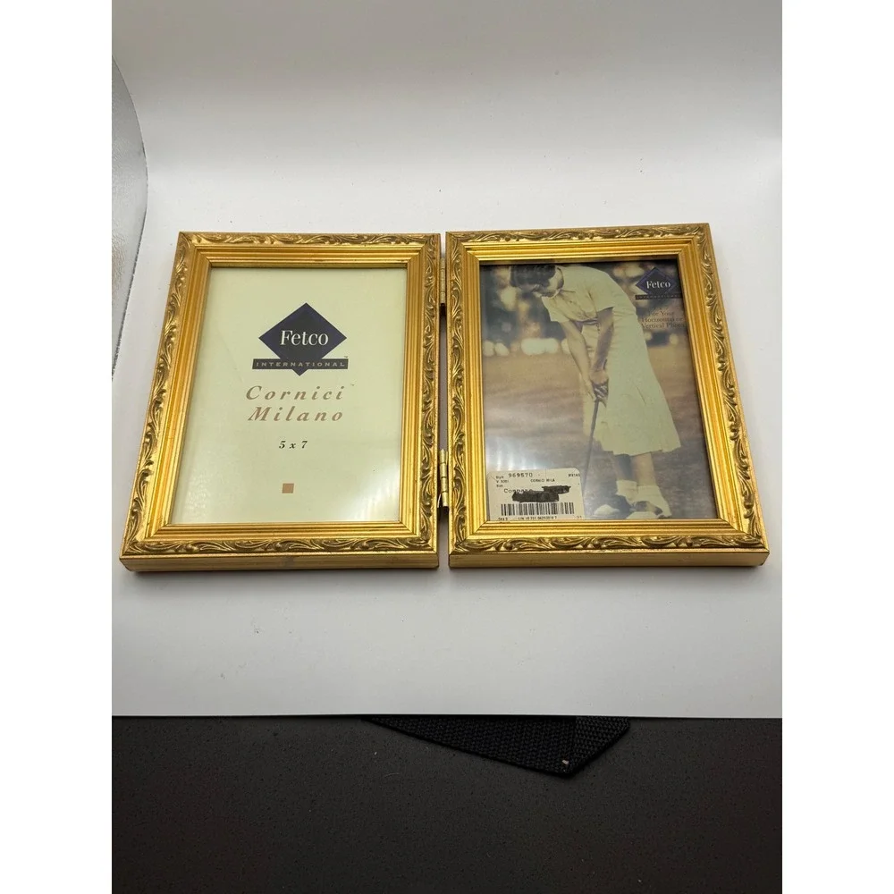 Vtg Fetco International Cornici Milano‎ Gold Ornate Folding Double 5x7 Frame